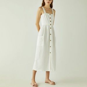 Bershka white linen midi dress with pockets